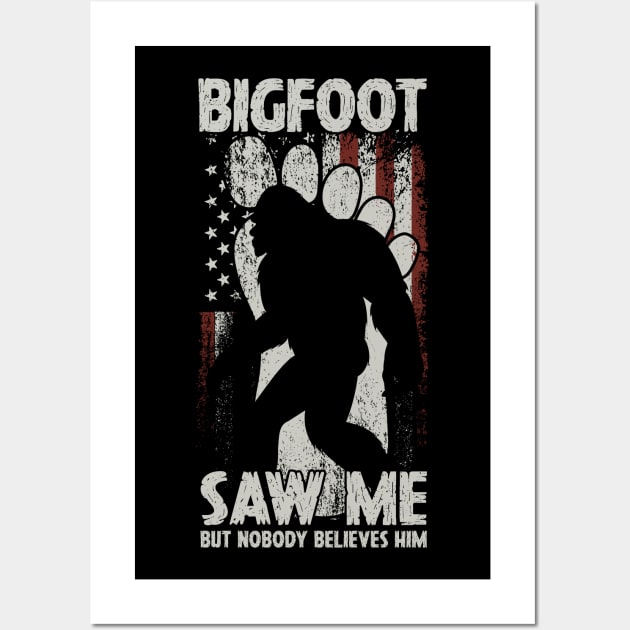 Vintage Bigfoot american flag Wall Art by Tesszero